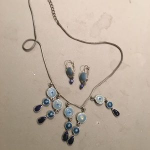 Blue enamel necklace and earrings